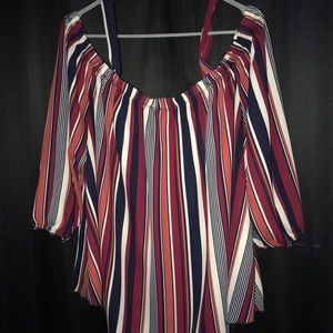 Colorful Striped Off the Shoulder w/ Straps Top